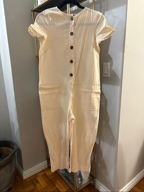 Women's Cream Button-Front Jumpsuit